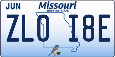 MO license plate ZL0I8E