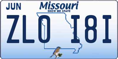 MO license plate ZL0I8I