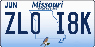 MO license plate ZL0I8K