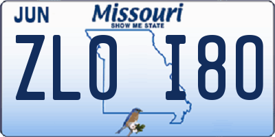 MO license plate ZL0I8O