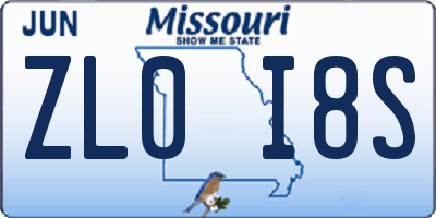 MO license plate ZL0I8S