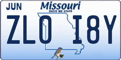 MO license plate ZL0I8Y
