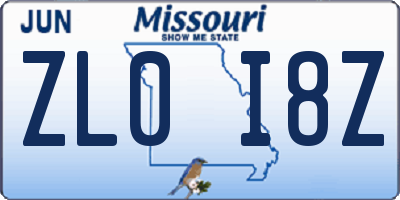 MO license plate ZL0I8Z