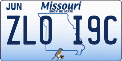 MO license plate ZL0I9C