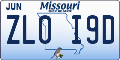 MO license plate ZL0I9D