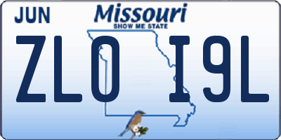 MO license plate ZL0I9L