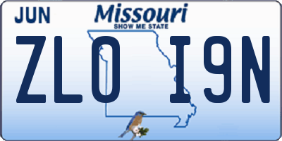 MO license plate ZL0I9N