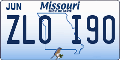 MO license plate ZL0I9O