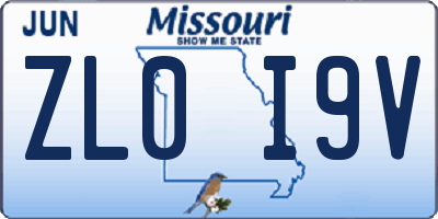 MO license plate ZL0I9V