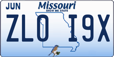 MO license plate ZL0I9X