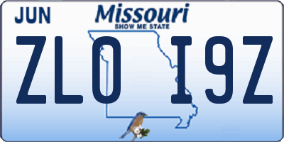 MO license plate ZL0I9Z