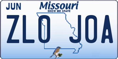 MO license plate ZL0J0A