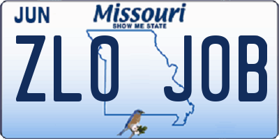 MO license plate ZL0J0B