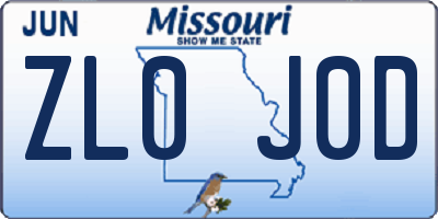MO license plate ZL0J0D