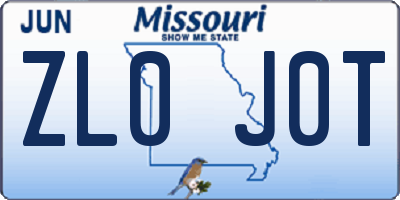 MO license plate ZL0J0T