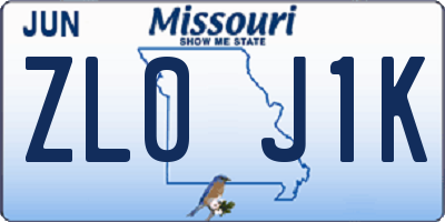MO license plate ZL0J1K