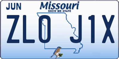 MO license plate ZL0J1X