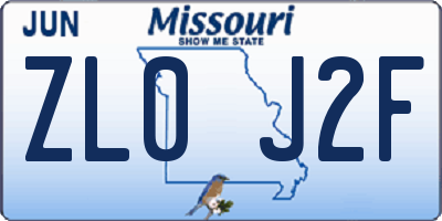 MO license plate ZL0J2F