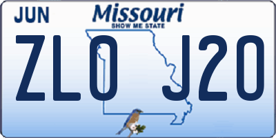 MO license plate ZL0J2O