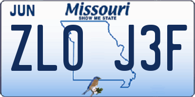MO license plate ZL0J3F