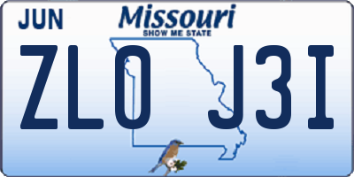 MO license plate ZL0J3I