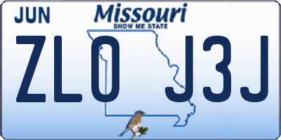MO license plate ZL0J3J