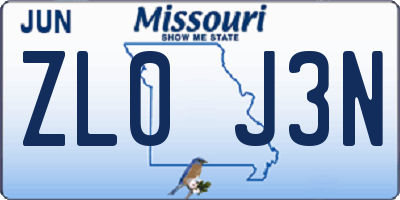 MO license plate ZL0J3N