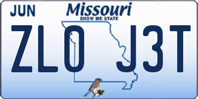 MO license plate ZL0J3T