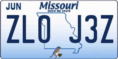 MO license plate ZL0J3Z