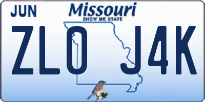 MO license plate ZL0J4K