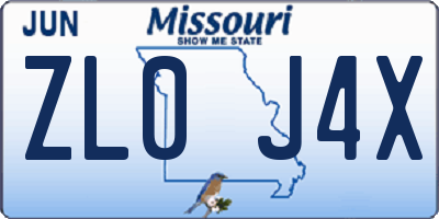 MO license plate ZL0J4X