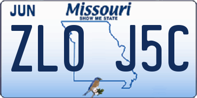 MO license plate ZL0J5C