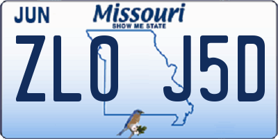 MO license plate ZL0J5D