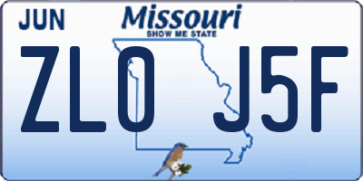 MO license plate ZL0J5F
