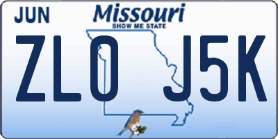 MO license plate ZL0J5K
