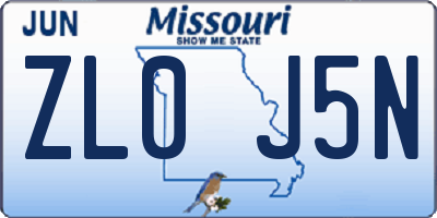 MO license plate ZL0J5N