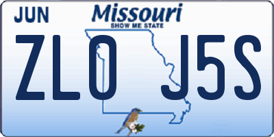 MO license plate ZL0J5S