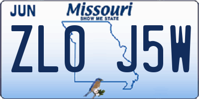 MO license plate ZL0J5W