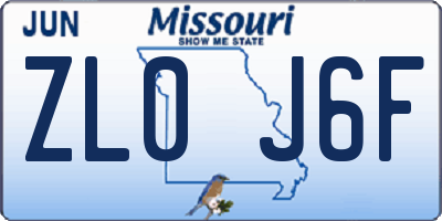 MO license plate ZL0J6F