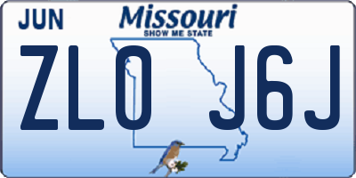 MO license plate ZL0J6J