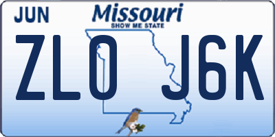 MO license plate ZL0J6K