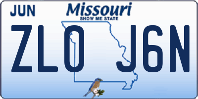 MO license plate ZL0J6N