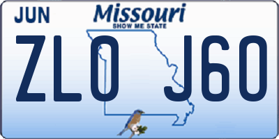 MO license plate ZL0J6O