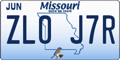 MO license plate ZL0J7R