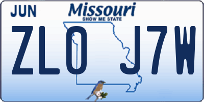 MO license plate ZL0J7W