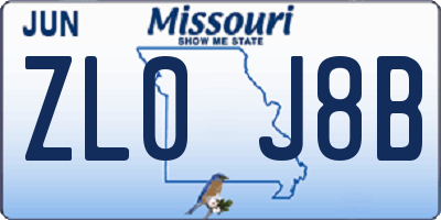 MO license plate ZL0J8B