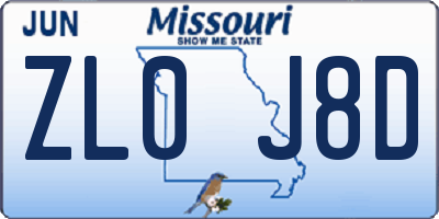 MO license plate ZL0J8D