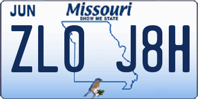 MO license plate ZL0J8H