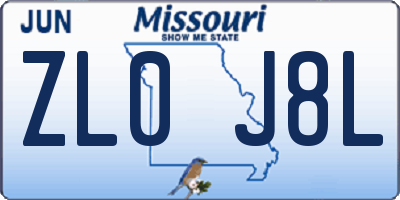 MO license plate ZL0J8L