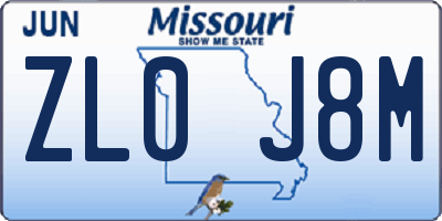 MO license plate ZL0J8M